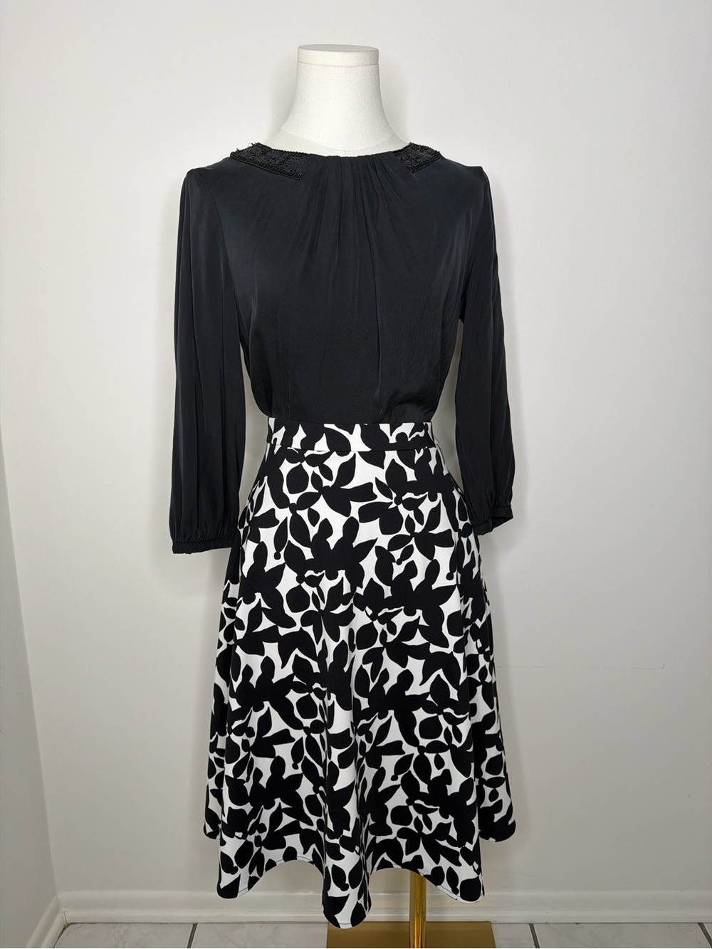 Cynthia Rowley Black & White Floral Maxi Skirt
